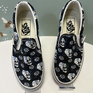 Vans Off t Wall Sneakers Size Men's 3.5 Women's 5.9 Black with Skull Pattern